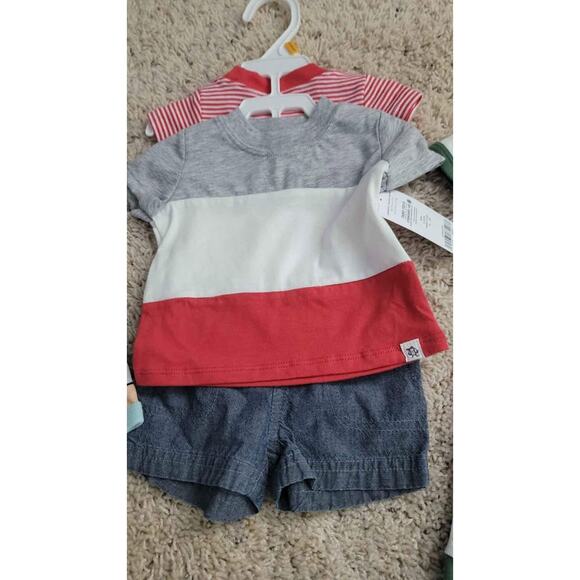 Carter's Baby 3-Piece Set Romper Outfit Dino Shark Stripe Bodysuit Summer NWT NB - Picture 4 of 7